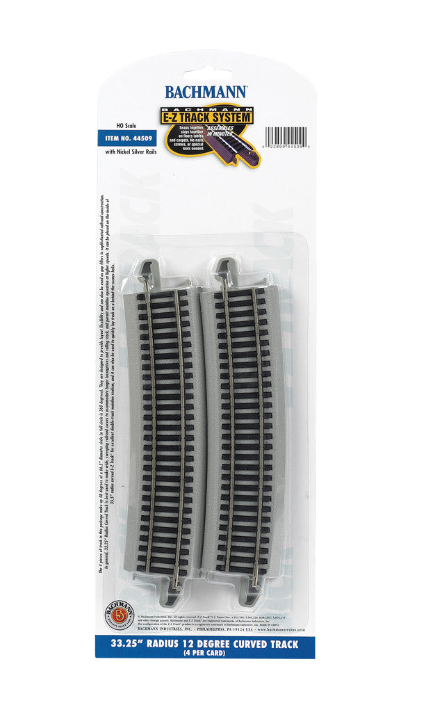 Bachmann HO 44509 Nickel Silver Rail/Gray Roadbed E-Z Track 33.25" Radius 12 Degree Curve - 4 Pack