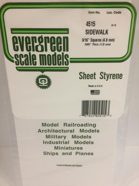 Evergreen Scale Models 4515 - 3/16" X 3/16" Opaque White Polystyrene Sidewalk - 1 Piece