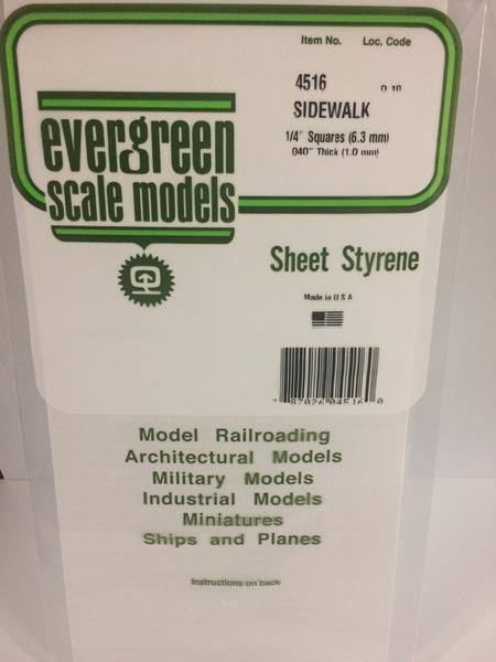 Evergreen Scale Models 4516 - 1/4" X 1/4" Opaque White Polystyrene Sidewalk - 1 Piece