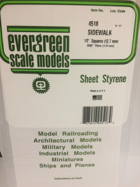 Evergreen Scale Models 4518 - 1/2" X 1/2" Opaque White Polystyrene Sidewalk - 1 Piece