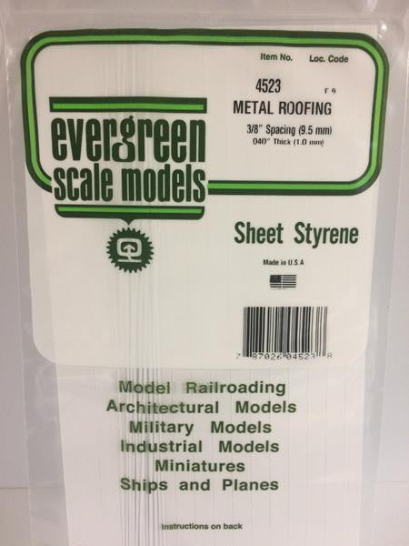 Evergreen Scale Models 4523 - .040" Thick .375" Spacing Opaque White Polystyrene Standing Seam Roofing - 1 Piece