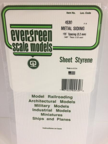 Evergreen Scale Models 4530 - .040" Thick .125" Spacing Opaque White Polystyrene Corrugated Siding - 1 Piece