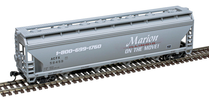 Atlas Trainman N 50007111 ACF 5250 4-Bay Centerflow Covered Hopper Marion, IL ACFX #58341