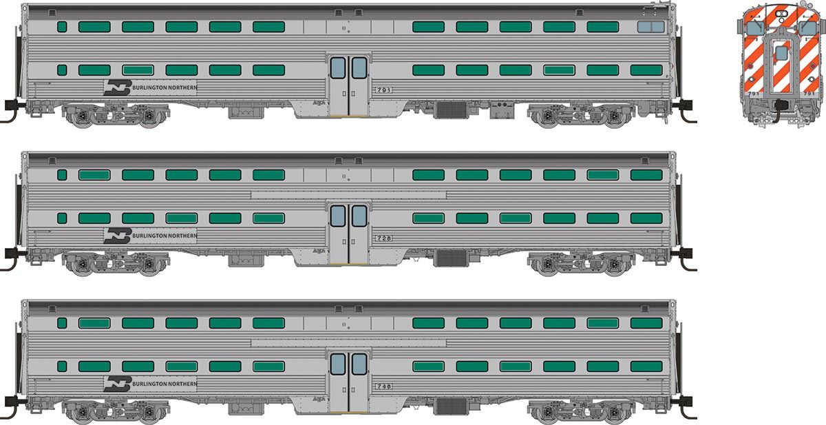 Rapido Trains Inc N 545001 Budd Gallery Commuter Cab Car & Two Coaches Burlington Northern Set #1