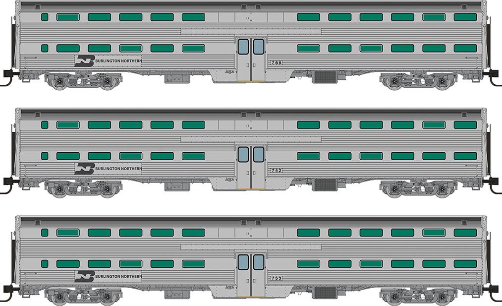 Rapido Trains Inc N 545002 Budd Gallery Commuter Car Coaches Burlington Northern Set #2