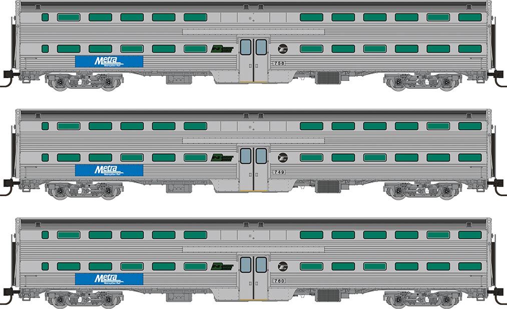 Rapido Trains Inc N 545005 Budd Gallery Commuter Coaches Metra BN Logo Set #3