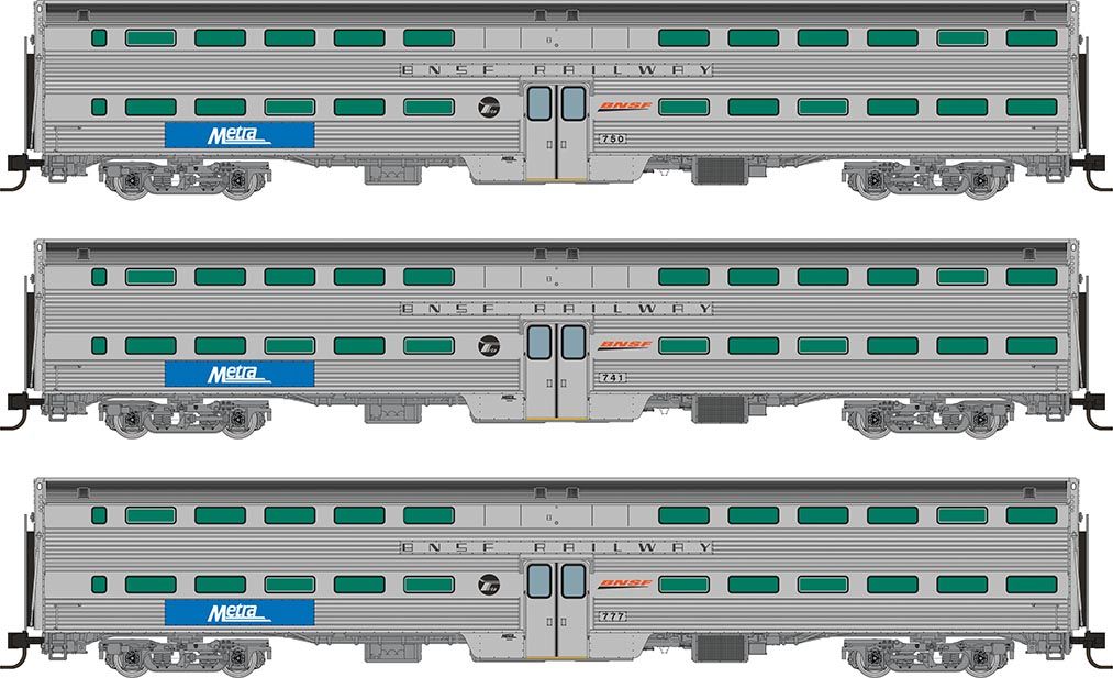 Rapido Trains Inc N 545011 Budd Gallery Commuter Coaches Metra BNSF "Swoosh" Set #3