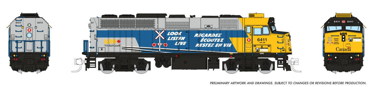 Rapido Trains Inc N 580516 DCC/ESU LokSound V5 Equipped F40PH-2D Locomotive VIA Rail 'Operation Lifesaver Scheme' VIA #6411