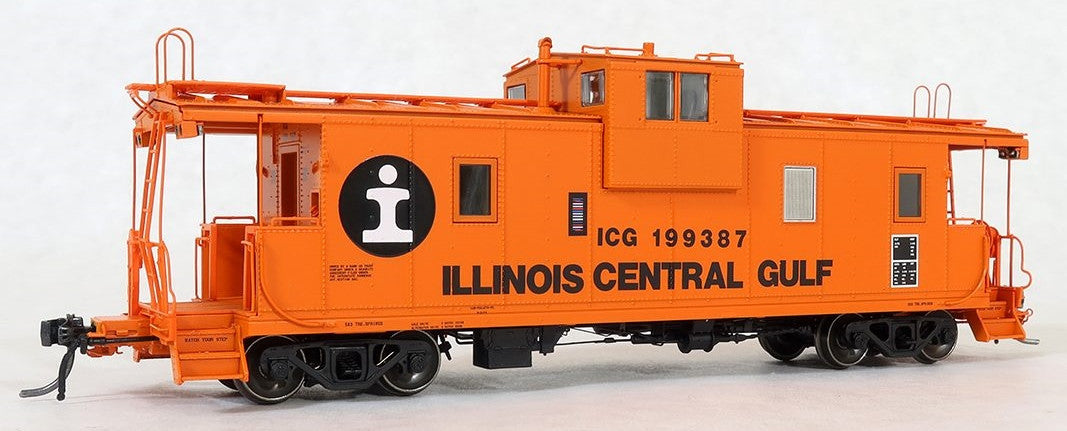 Tangent Scale Models HO 60211-03 IC Centralia Shops Steel Wide-Vision Caboose Illinois Central Gulf 'Orange I-Ball Repaint 1974+' ICG #199414