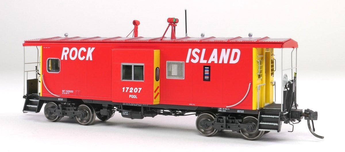 Tangent Scale Models HO 60411-01 ICC Rock Island Bay Window Caboose Rock Island 'Delivery 1971' w/ Red-Green Lights & Rockwell Trucks RI #17202