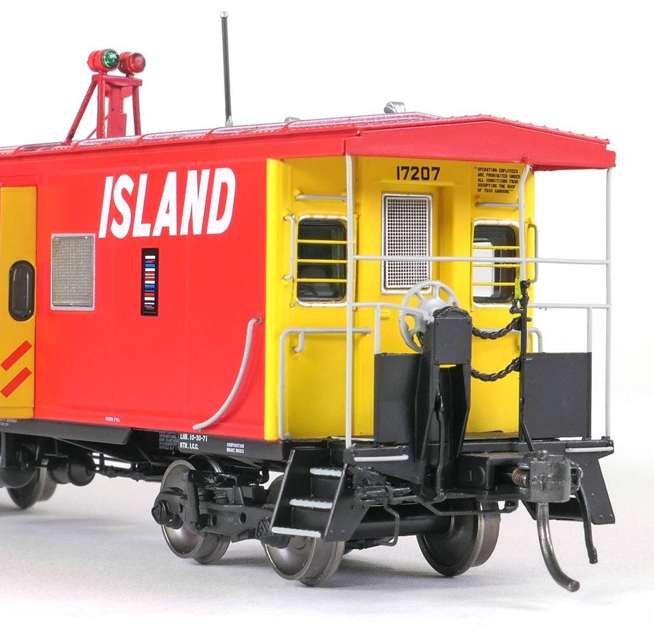 Tangent Scale Models HO 60411-01 ICC Rock Island Bay Window Caboose Rock Island 'Delivery 1971' w/ Red-Green Lights & Rockwell Trucks RI #17202