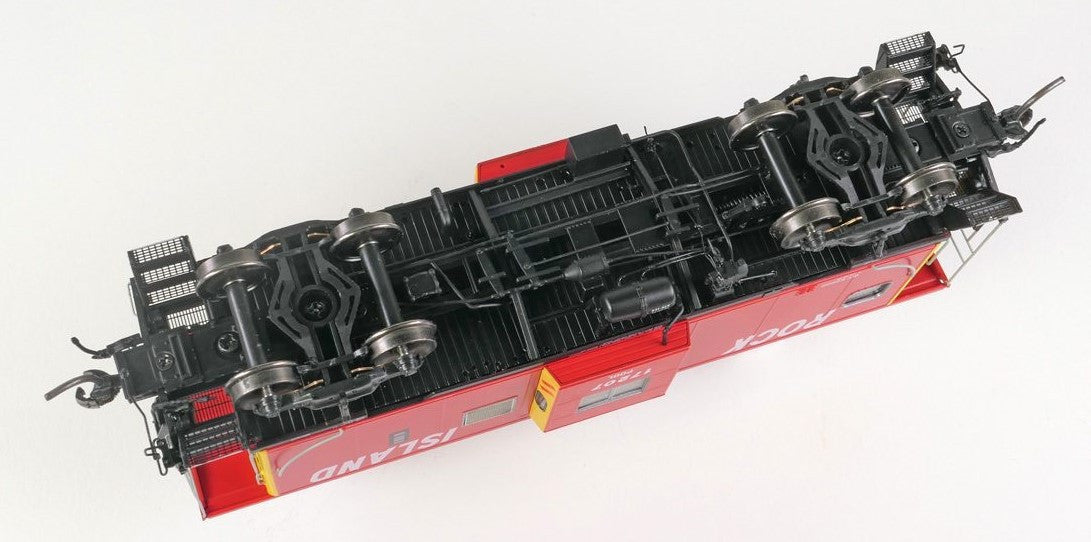 Tangent Scale Models HO 60411-01 ICC Rock Island Bay Window Caboose Rock Island 'Delivery 1971' w/ Red-Green Lights & Rockwell Trucks RI #17202