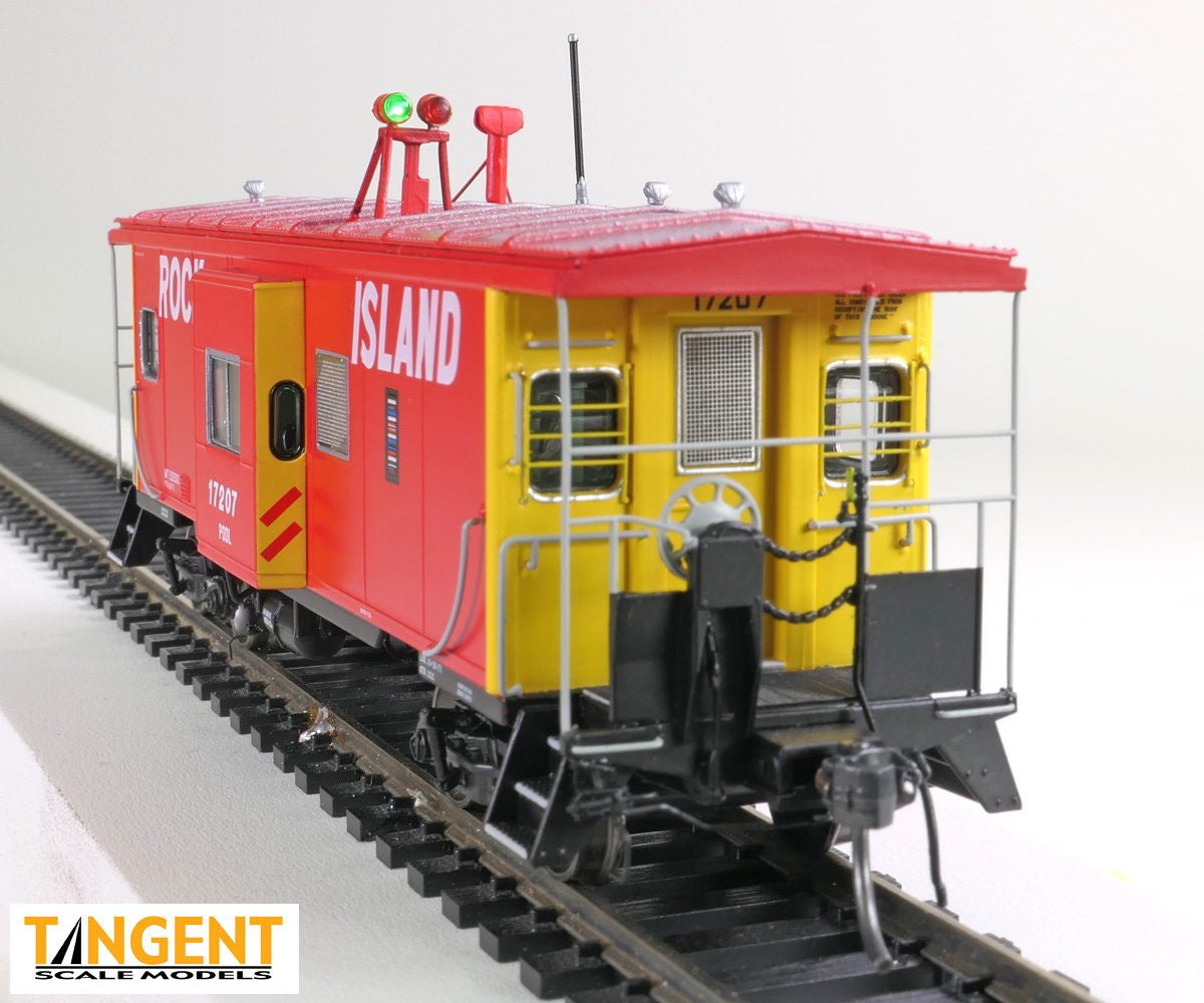 Tangent Scale Models HO 60411-01 ICC Rock Island Bay Window Caboose Rock Island 'Delivery 1971' w/ Red-Green Lights & Rockwell Trucks RI #17202