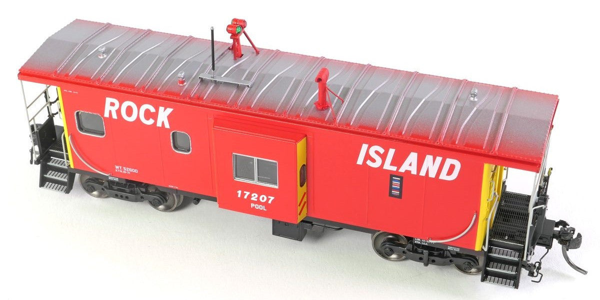 Tangent Scale Models HO 60411-01 ICC Rock Island Bay Window Caboose Rock Island 'Delivery 1971' w/ Red-Green Lights & Rockwell Trucks RI #17202