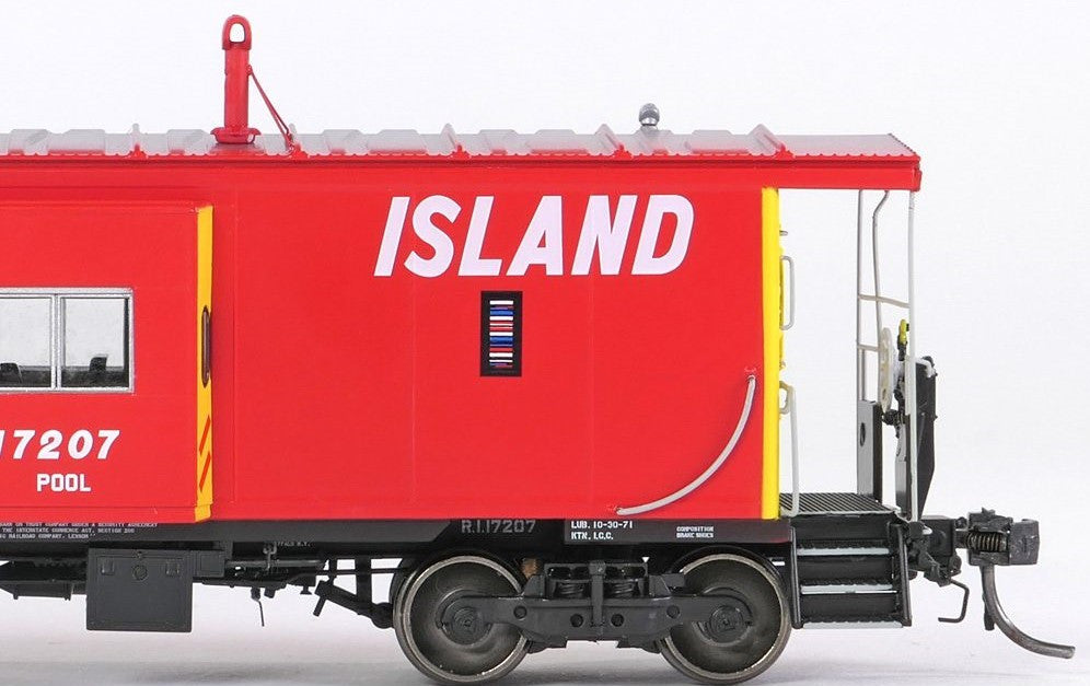 Tangent Scale Models HO 60411-01 ICC Rock Island Bay Window Caboose Rock Island 'Delivery 1971' w/ Red-Green Lights & Rockwell Trucks RI #17202