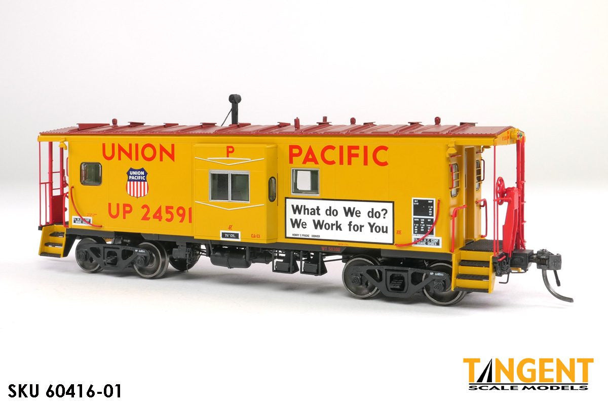 Tangent Scale Models HO 60416-01 ICC Bay Window Caboose Union Pacific 1981+ 'We Work for You' w/ Red-Green Lights UP #24591