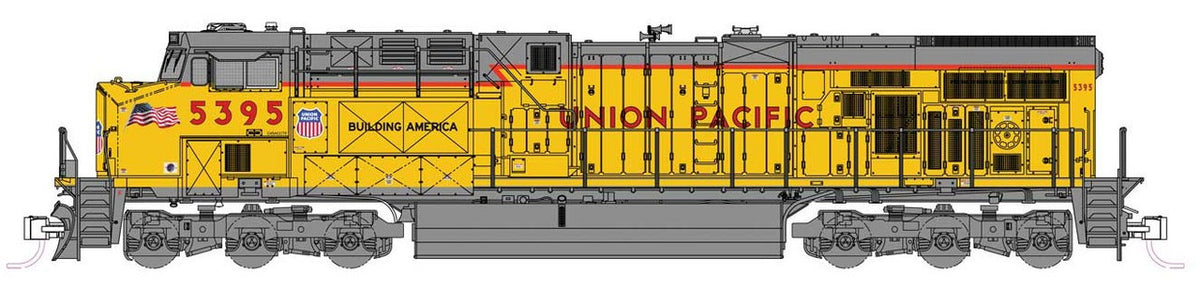 Kato N 176-8965-LS-DMW with DCC/ESU LokSound V5 GE ES44AC GEVO Locomotive Union Pacific #5395 'Nose Flags'