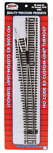 Atlas HO 563 Code 83 Nickel-Silver Rail Brown Ties Custom-Line Mark IV Turnout No. 6 - Left-Hand - 1-Piece