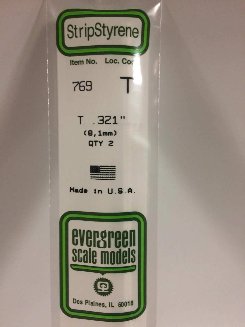 Evergreen Scale Models 769 - .321" Opaque White Polystyrene T-Shape - 2 Pieces
