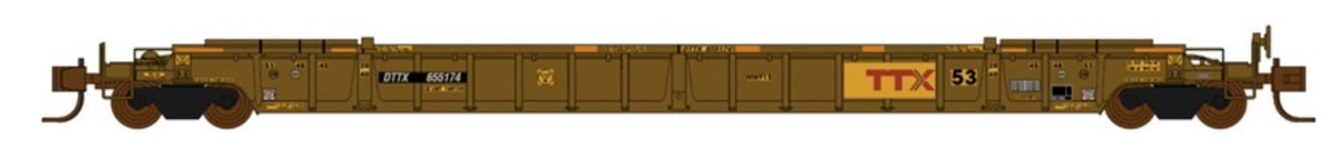 Jacksonville Terminal Company N 772040 DTTX NSC 53' Well Car weathered & patched 'class NWF13' w/ yellow stripes & large red TTX #655174