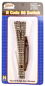 Atlas N 2706 Code 80 No. 6 Manual Turnout 'Standard Line' with Nickel Silver Rail & Black Ties - Left Hand