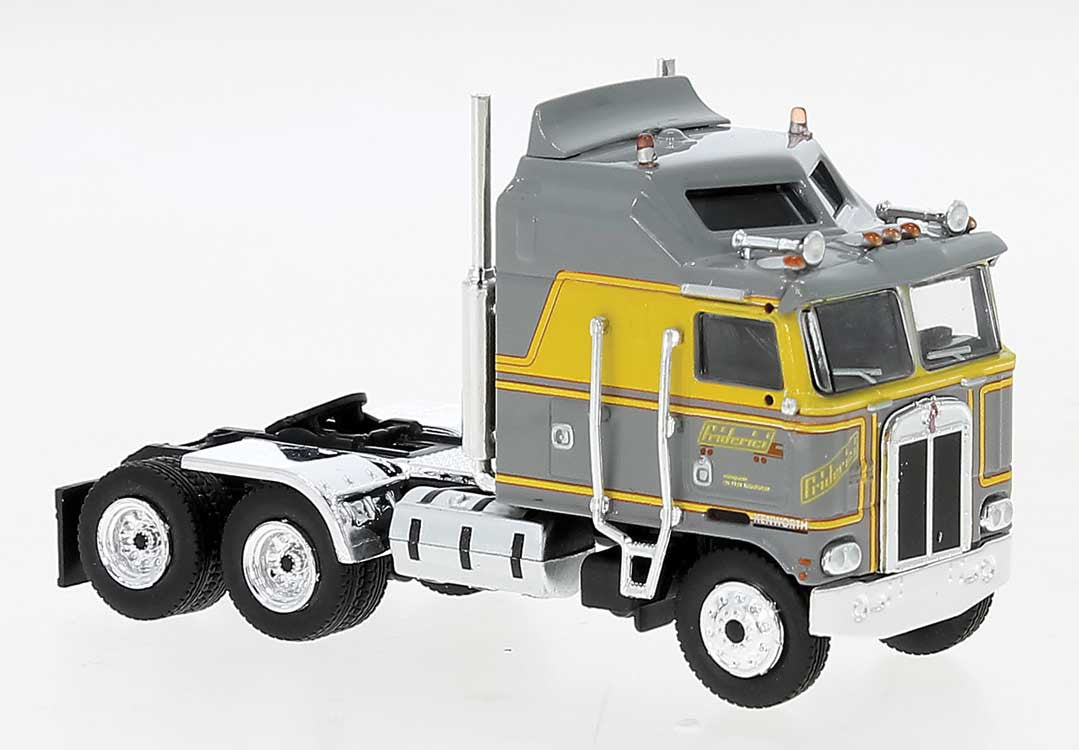 Brekina Automodelle 85734 - 1976 Kenworth K100 Aerodyne Sleeper-Cab Semi Tractor 'Friderici gray-yellow' - Assembled