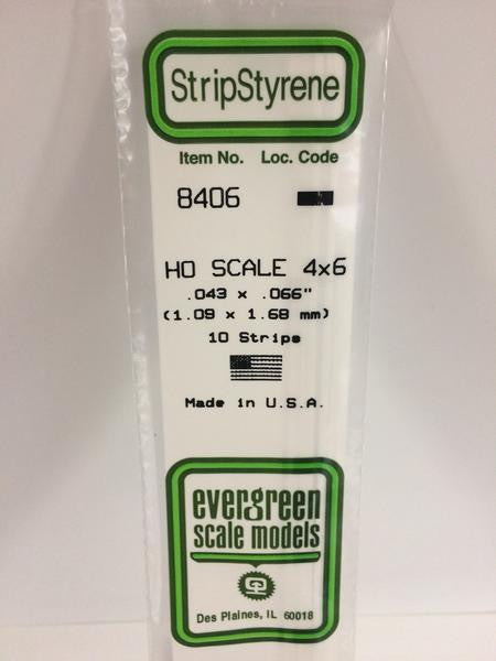 Evergreen Scale Models HO 8406 - .043" X .066" HO Scale 4X6 Strips - 10 Pieces