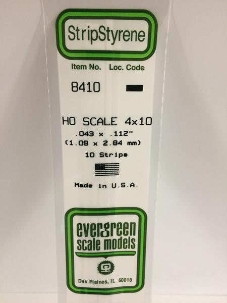 Evergreen Scale Models HO 8410 - .043" X .112" HO Scale 4X10 Strips - 10 Pieces
