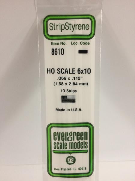 Evergreen Scale Models HO 8610 - .066" X .112" HO Scale 6X10 Strips - 10 Pieces