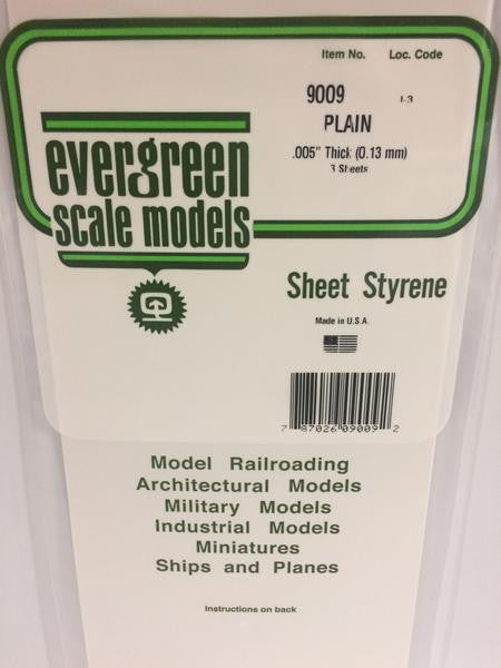 Evergreen Scale Models 9009 - .005" Thick Plain Opaque White Polystyrene Sheets - 3 Pieces