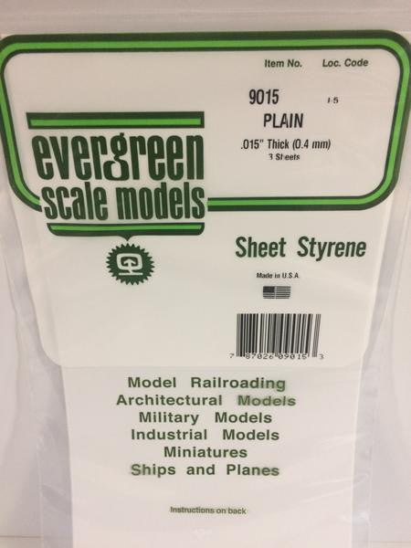 Evergreen Scale Models 9015 - .015" Thick Plain Opaque White Polystyrene Sheets - 3 pieces