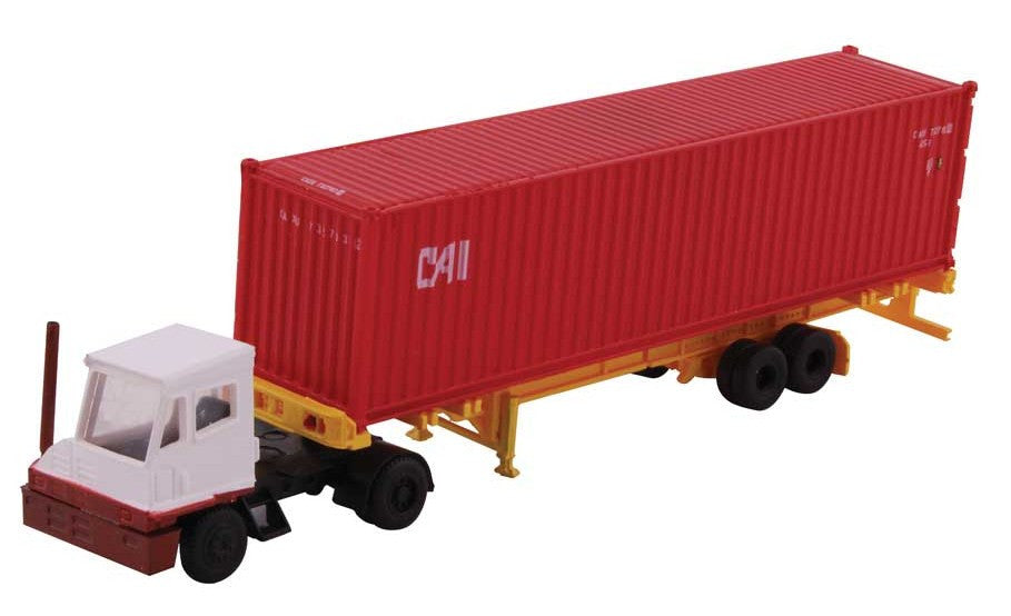 Kato N 31-620 Yard Tractor w/40' Corrugated Container on Chassis White Tractor w/CAI International Container Red