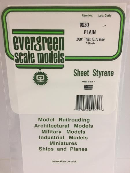 Evergreen Scale Models 9030 - .030" Thick Plain Opaque White Polystyrene Sheets - 2 pieces