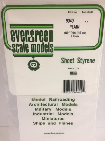 Evergreen Scale Models 9040 - .040" Thick Plain Opaque White Polystyrene Sheets - 2 pieces