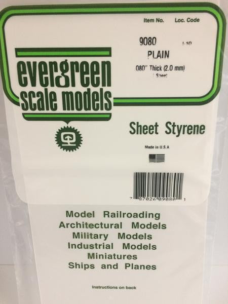 Evergreen Scale Models 9080 - .080" Thick Plain Opaque White Polystyrene Sheet - 1 piece