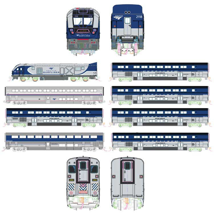 Kato N 106-9010-LS-DMW with DCC/ESU LokSound V5 and Lights Amtrak SC-44 & Amtrak Pacific Surfliner 8-Piece Set