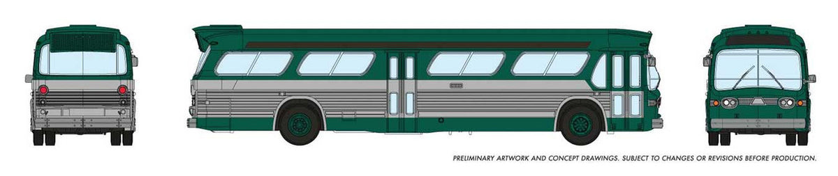 Rapido Trains Inc N 573005 1959-1986 GM New Look-Fishbowl Bus with Working Headlights - New York 'Blue & Silver'