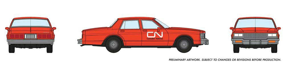 Rapido Trains Inc HO 800014 1980-1985 Chevrolet Impala Sedan - Canadian National Maintenance Red