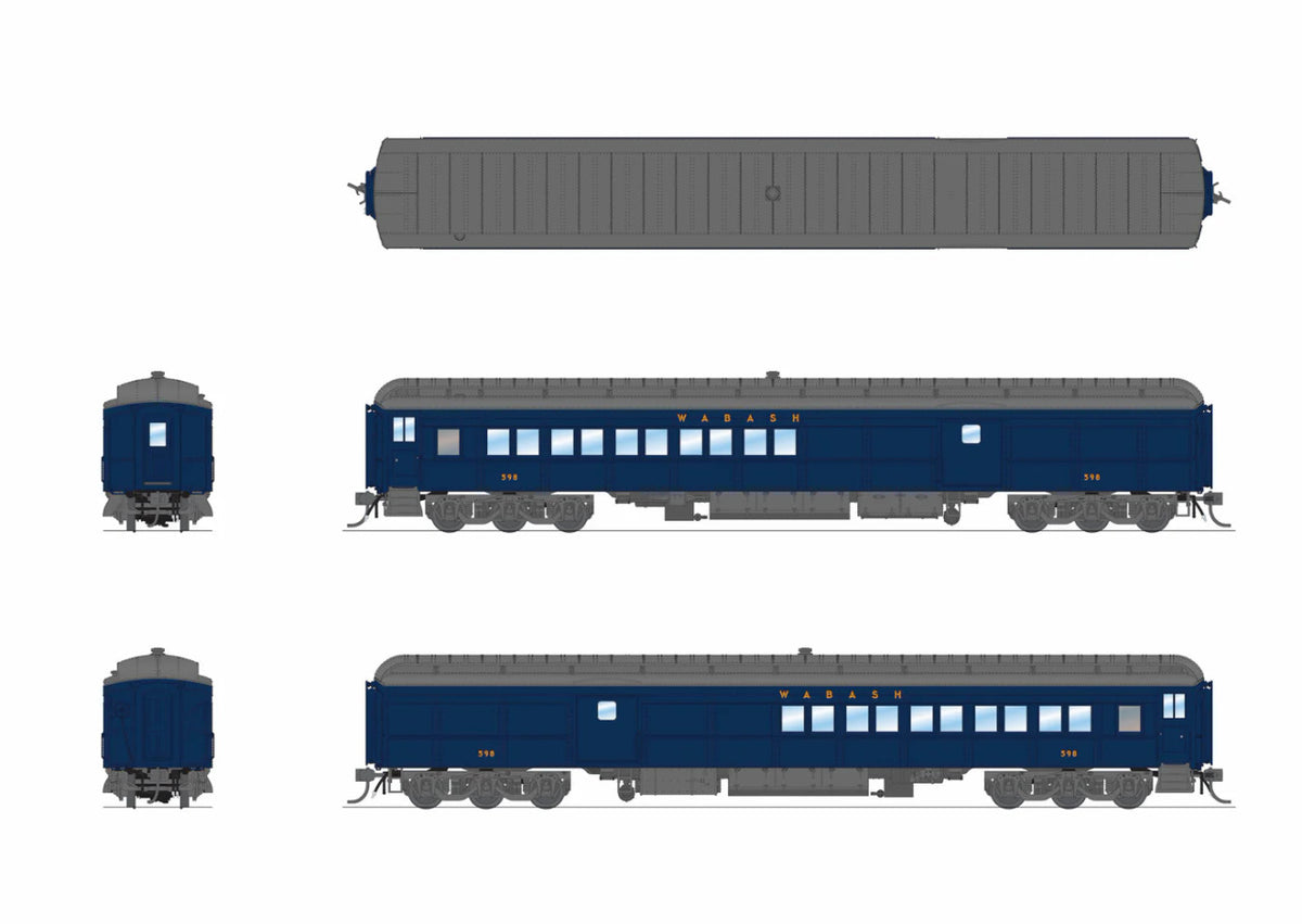 Broadway Limited Imports HO 9751 Wabash Baggage-Combine Car WAB #598 'Blue w/ Imitation Gold'