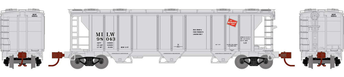 Athearn N ATH28357 PS-2 2893 3-Bay Covered Hopper Milwaukee Road  MILW #98043