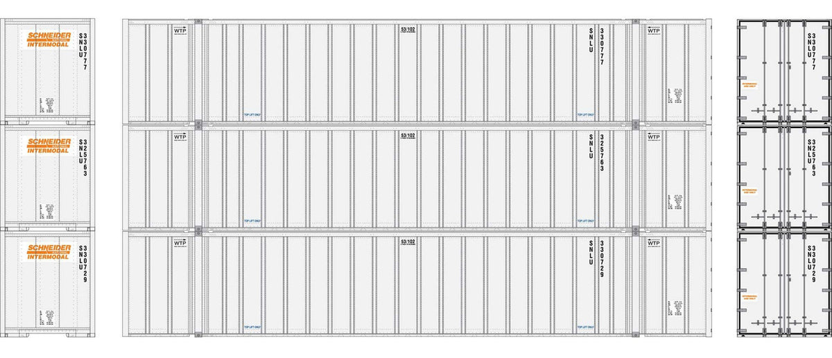 Athearn RTR HO ATH40129 53' Stoughton Containers Schneider # 2- 3-Pack