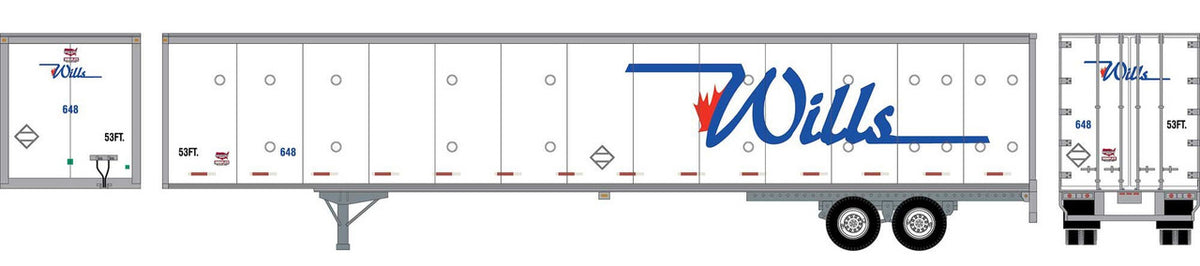 Athearn RTR HO ATH72814 53' Wabash Duraplate Trailer Willis #648