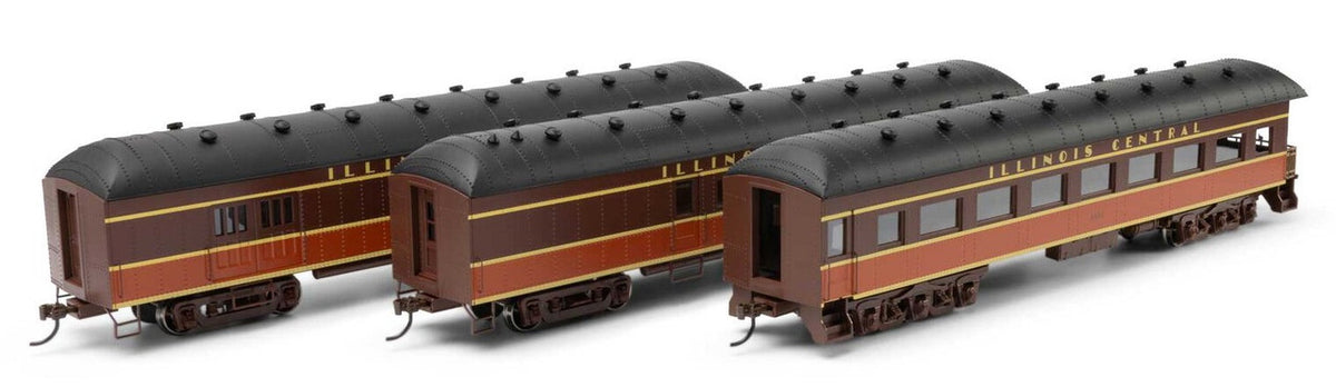 Athearn RTR HO ATH73039 Arch Roof Passenger Cars Illinois Central 3-Pack