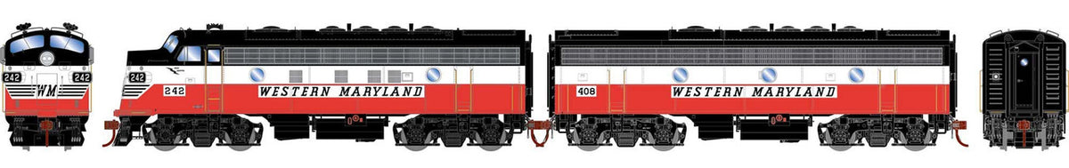 Athearn Genesis HO ATHG19554 DCC/Sound EMD F7A/B Set Western Maryland WM #242/#408