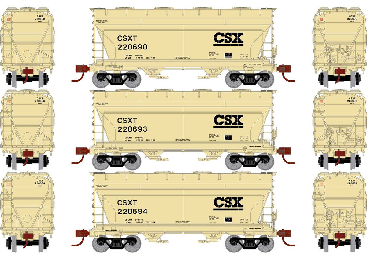 Athearn Genesis N ATHGN24682 ACF 2970 Covered Hopper CSX CSXT 3-Pack