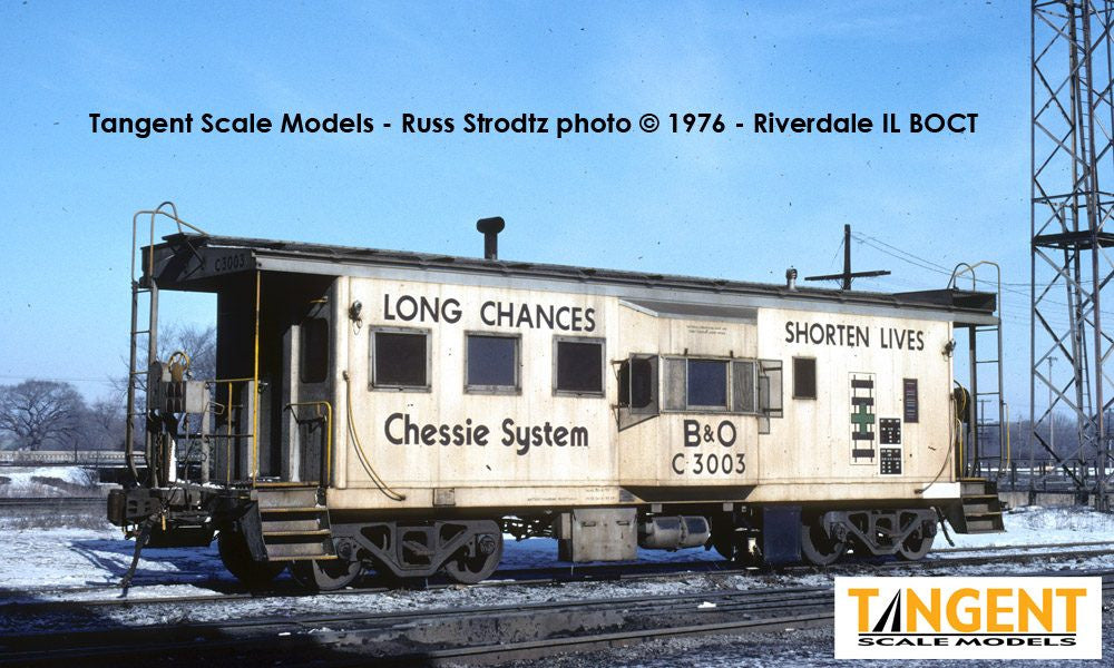 Tangent Scale Models HO 60015-01 International Car Company B&O Class I-18 Steel Bay Window Caboose White Chessie System Safety 1975+ B&O #C-3003