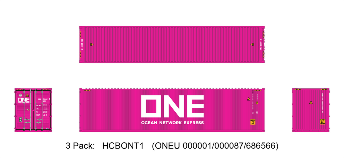 Aurora Miniatures HO HCBONT1 40′ Hi-Cube Dry Containers ONE Magenta #1 3-Pack