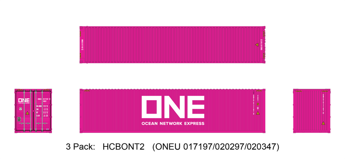 Aurora Miniatures HO HCBONT2 40′ Hi-Cube Dry Containers ONE Magenta #2 3-Pack