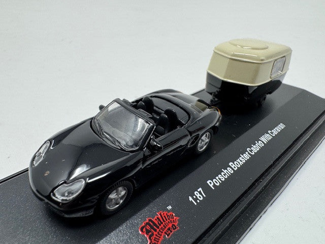 Malibu Internation Ltd HO Porsche Boxster Cabrio with Caravan Trailer - Black