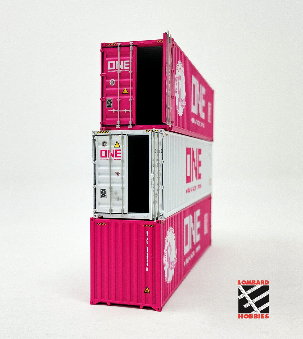 Aurora Miniatures HO HCBONT4-LH1 40′ Hi-Cube Dry Containers ONE 'GCXU' Magenta 3-Pack Lombard Hobbies EXCLUSIVE #1